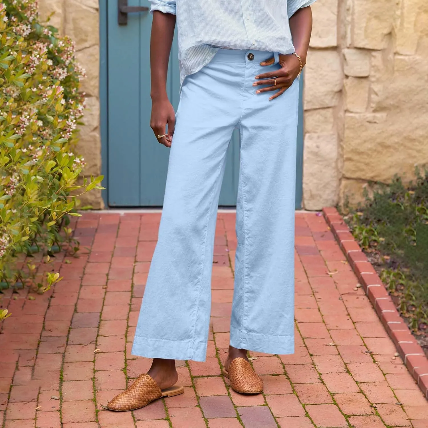 Linen Pants for Women, Linen Women's Straight Leg Casual Pants Peasant Summer