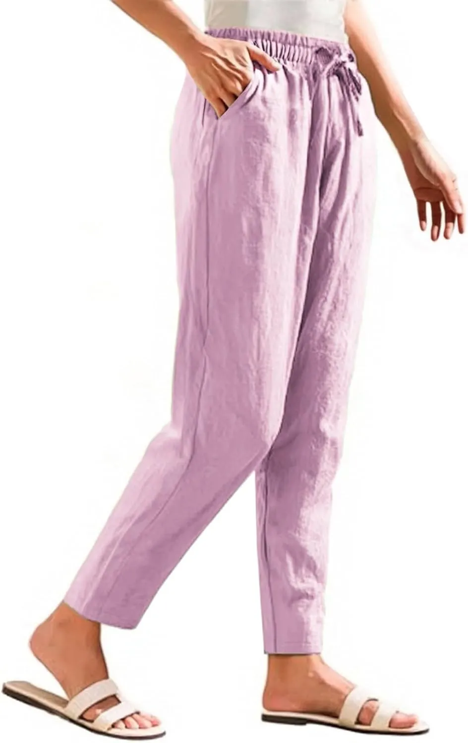 Linen Pants for Women, Peasant Pants Casual Linen Straight Leg Print Trendy