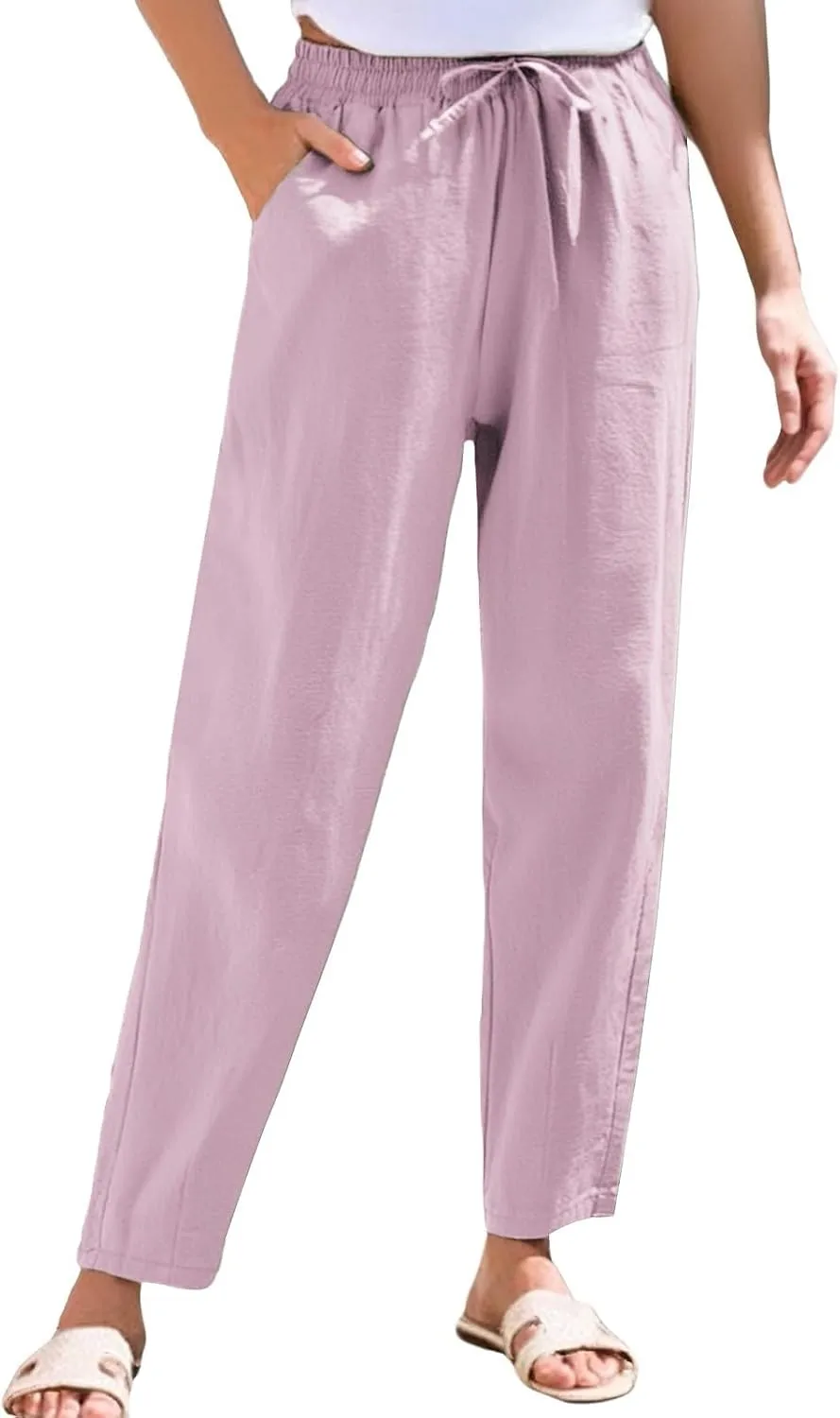 Linen Pants for Women, Peasant Pants Casual Linen Straight Leg Print Trendy