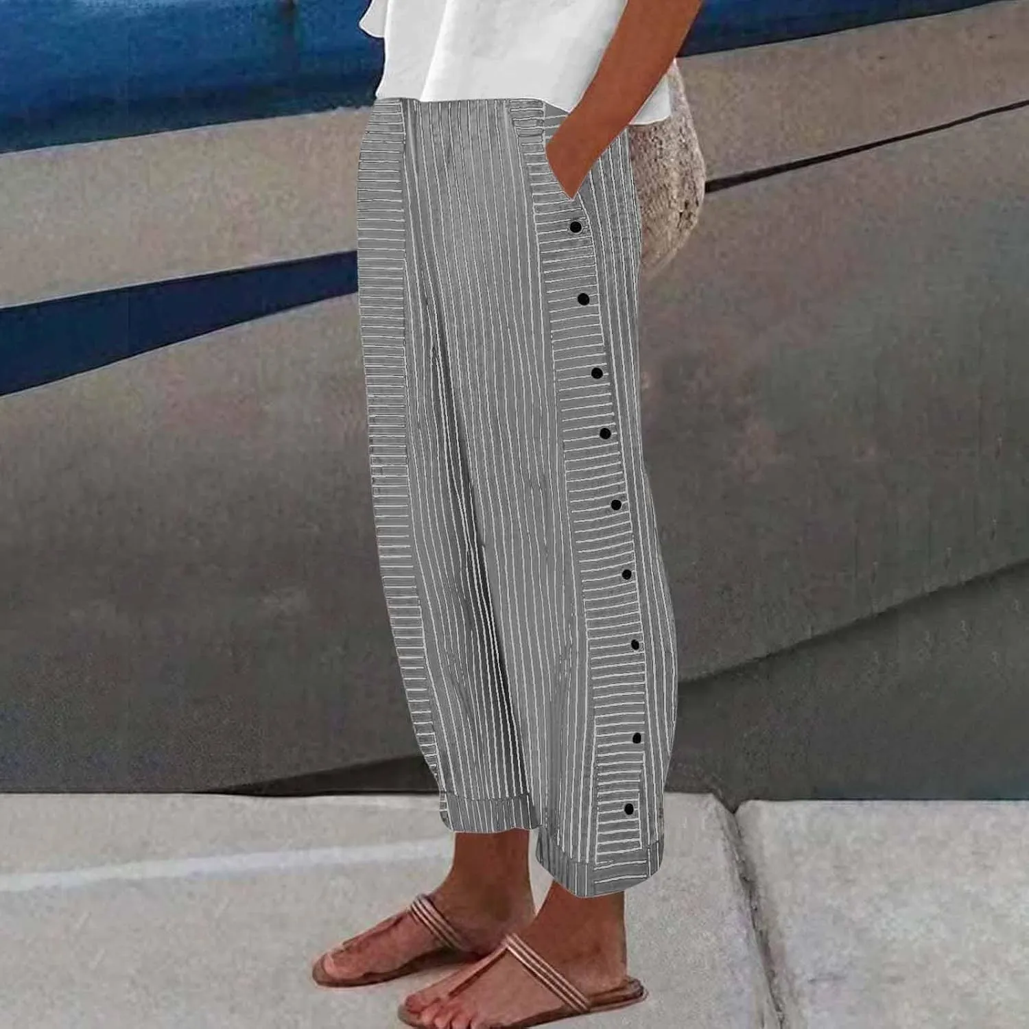 Linen Pants for Women, Peasant Pants Casual Straight Leg Linen Breathable Lounge