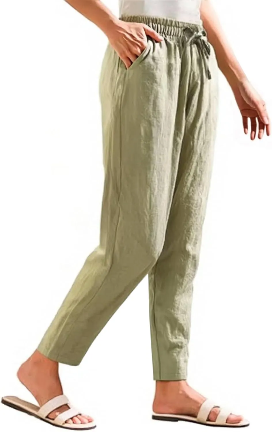 Linen Pants for Women, Straight Leg Peasant Pants Plus Size Casual Linen