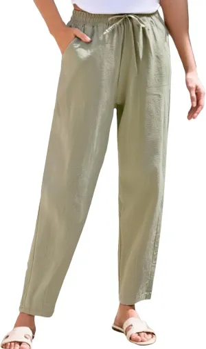 Linen Pants for Women, Straight Leg Peasant Pants Plus Size Casual Linen