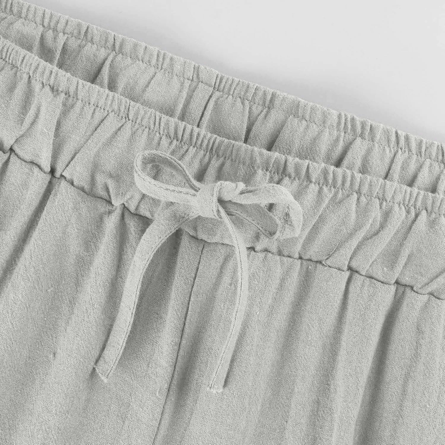 Linen Pants Women Summer Casual Wed Leg Lounge Trousers Drawstring High Waist Cropped Capri Pants Boho Beach Outfits