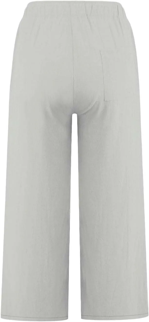 Linen Pants Women Summer Casual Wed Leg Lounge Trousers Drawstring High Waist Cropped Capri Pants Boho Beach Outfits