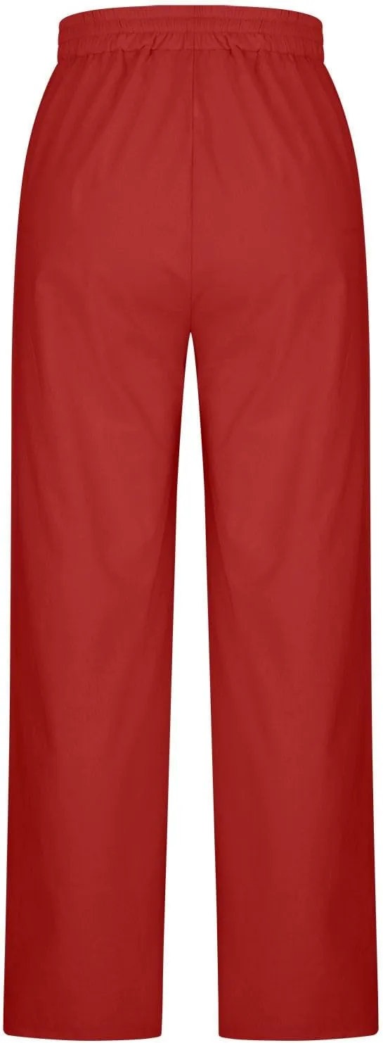 Linen Pants Women Summer Drawstring High Waisted Linen Palazzo Pants Wide Leg Lounge Pant Casual Beach Trousers