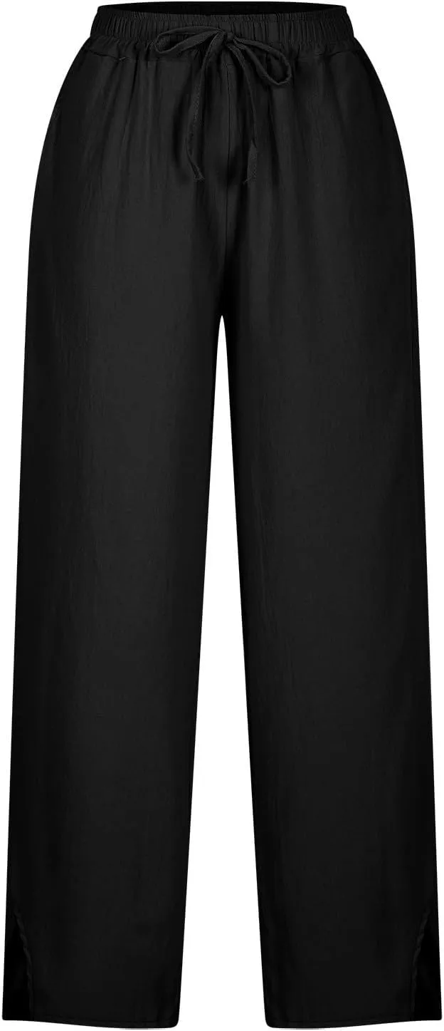 Linen Pants Women Trendy 2025 High Waisted Wide Leg Lounge Pant Drawstring Comfy Trousers Boho Beach Outfits