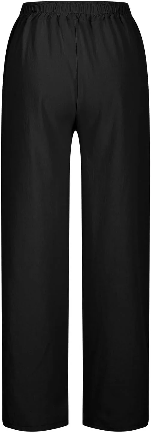 Linen Pants Women Trendy 2025 High Waisted Wide Leg Lounge Pant Drawstring Comfy Trousers Boho Beach Outfits