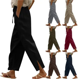Linen Pants Women Trendy 2025 High Waisted Wide Leg Lounge Pant Drawstring Comfy Trousers Boho Beach Outfits