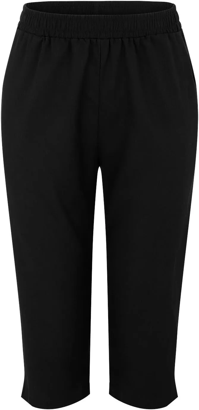 Linen Pants Women,Summer Capri Casual Drawstring Elastic Waist,Straight Wide Leg Pants Cotton Trousers with Pocket