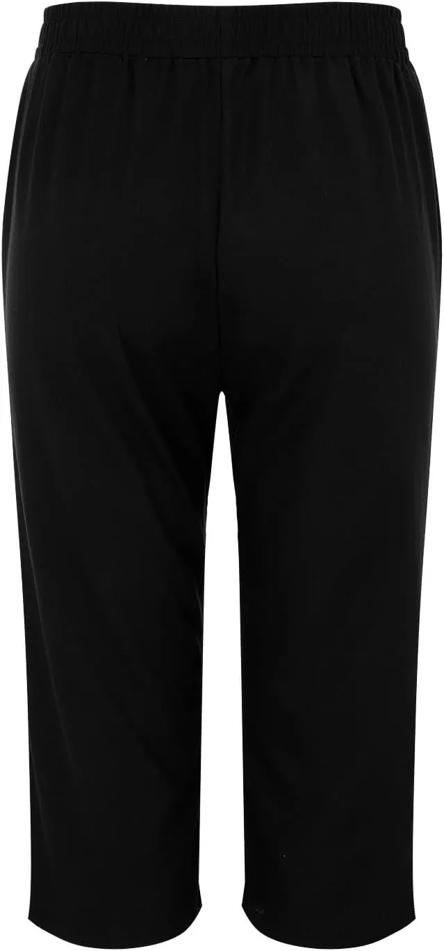 Linen Pants Women,Summer Capri Casual Drawstring Elastic Waist,Straight Wide Leg Pants Cotton Trousers with Pocket