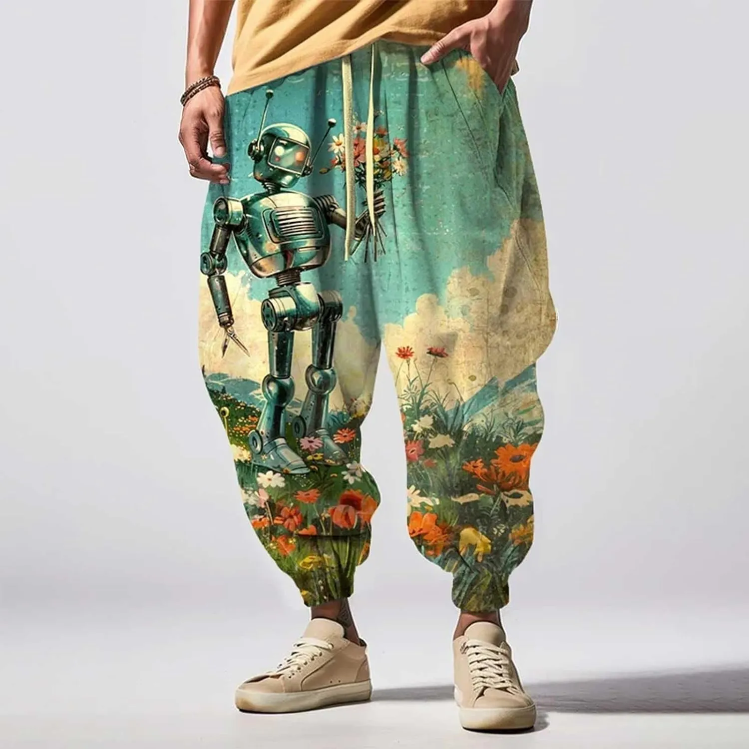 Low Crotch Sweats Print Fashion Street Feel Casual Sweatpants Men Harem Pants Japanese Pants Men Pants