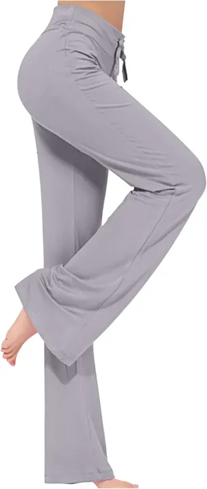 LRMQS Womens Wide Leg Yoga Leggings Drawstring Elastic High Waist Gym Sports Tights Pant Workout Casual Loose Trousers