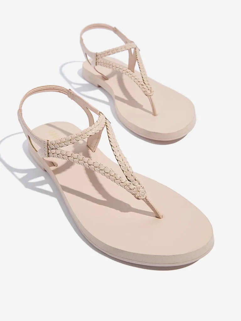 LUNA BLU Light Pink Braided Thong-Strap Sandals