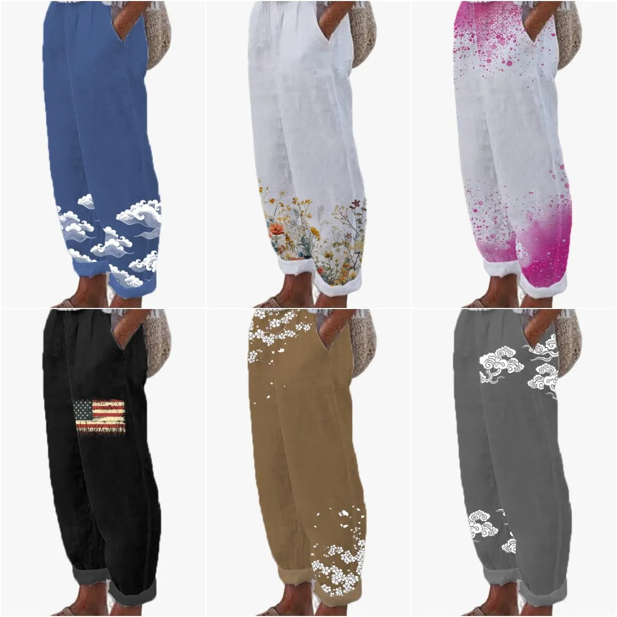 MARSVOVO Beach Pants Women Summer 2024 Fashion Baggy Trousers with Pockets Straight-Leg Casual Loose Palazzo Pants