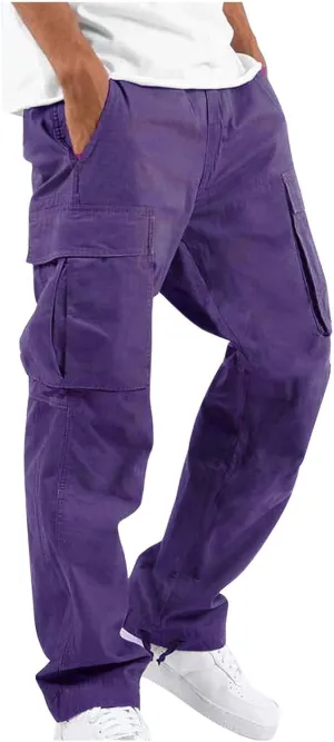 Mens Casual Joggers Pants Men's Winter Street Casual Sports Multi Pocket Up Solid Color Open Bottom Running