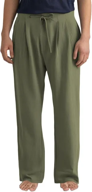 Mens Casual Linen Pants Plus Size Lightweight Beach Vacation Pants Solid Straight Slacks Drawstring Elastic Trousers