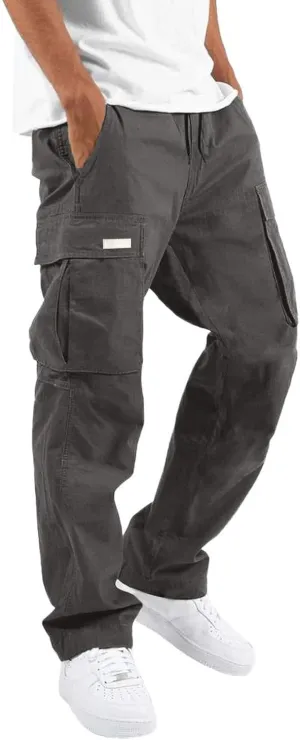 Men's Casual Stretch Cargo Pants Drawstring Waist Trousers Athletic Joggers Lightweight Sweatpants Hiking Pants