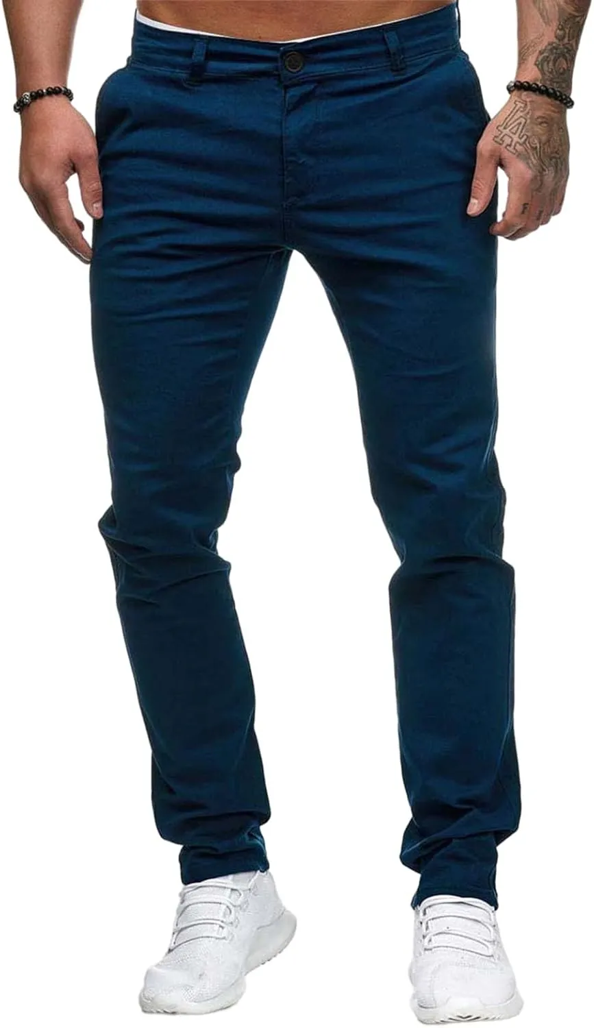 Mens Chinos Dress Pants Slim Fit Casual Drawstring Sweatpants Lightweight Skinny Outdoor Cotton Fashion Trousers