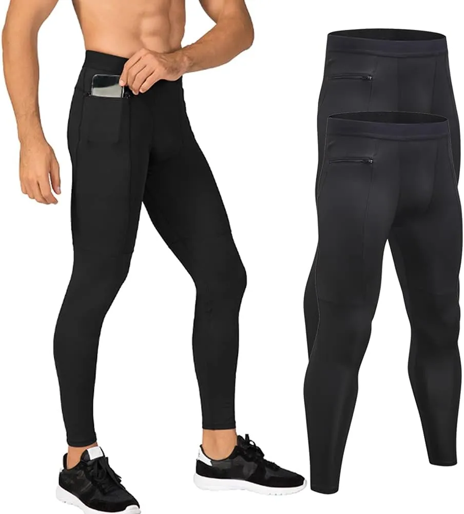 Men's Compression Pants Workout Athletic Leggings Running Gym Tights with Pockets