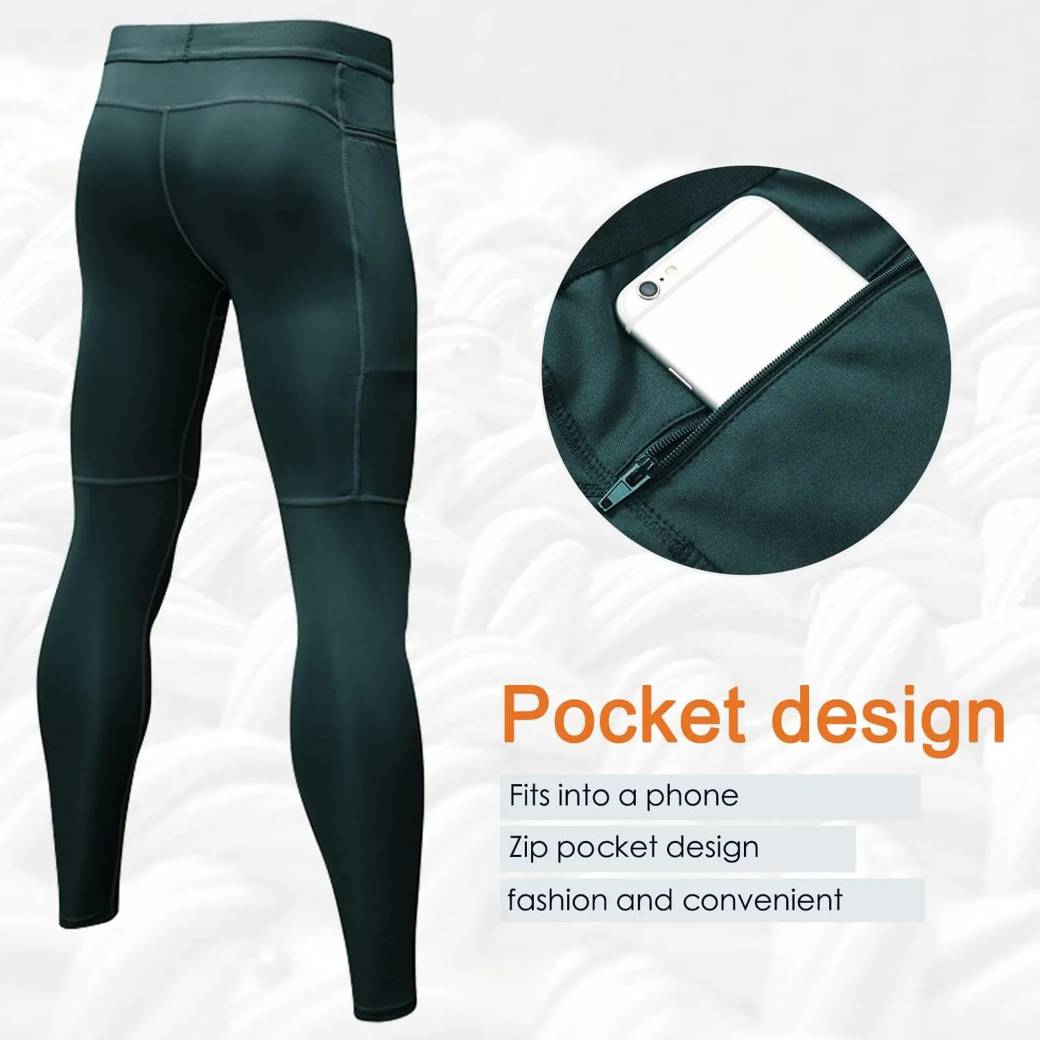 Men's Compression Pants Workout Athletic Leggings Running Gym Tights with Pockets