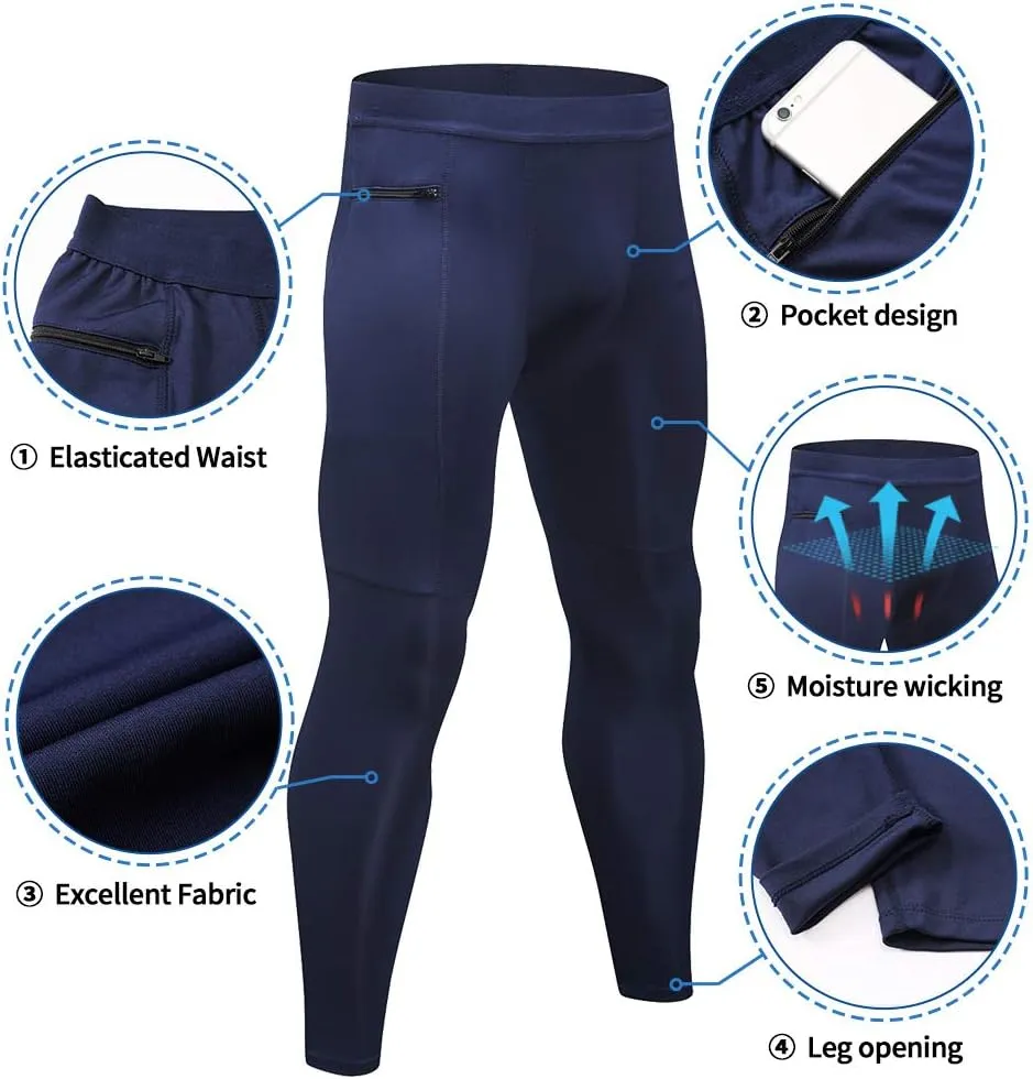 Men's Compression Pants Workout Athletic Leggings Running Gym Tights with Pockets
