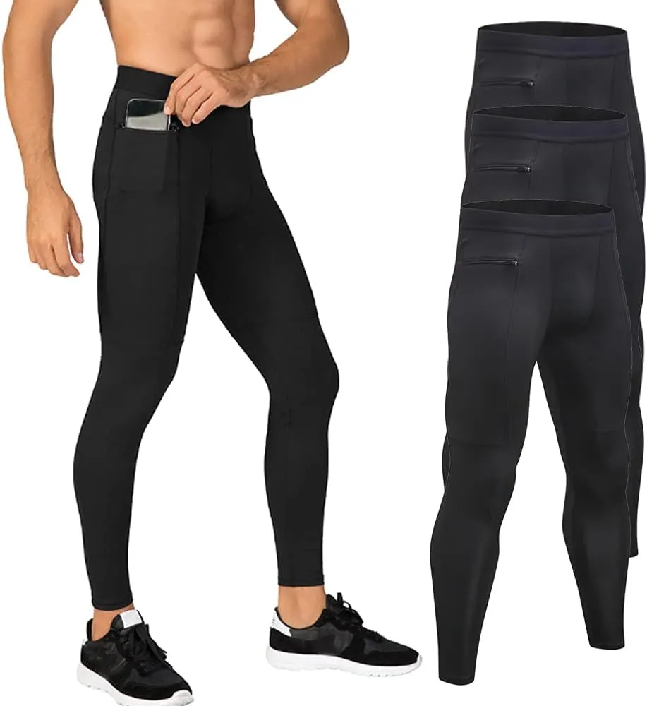 Men's Compression Pants Workout Athletic Leggings Running Gym Tights with Pockets