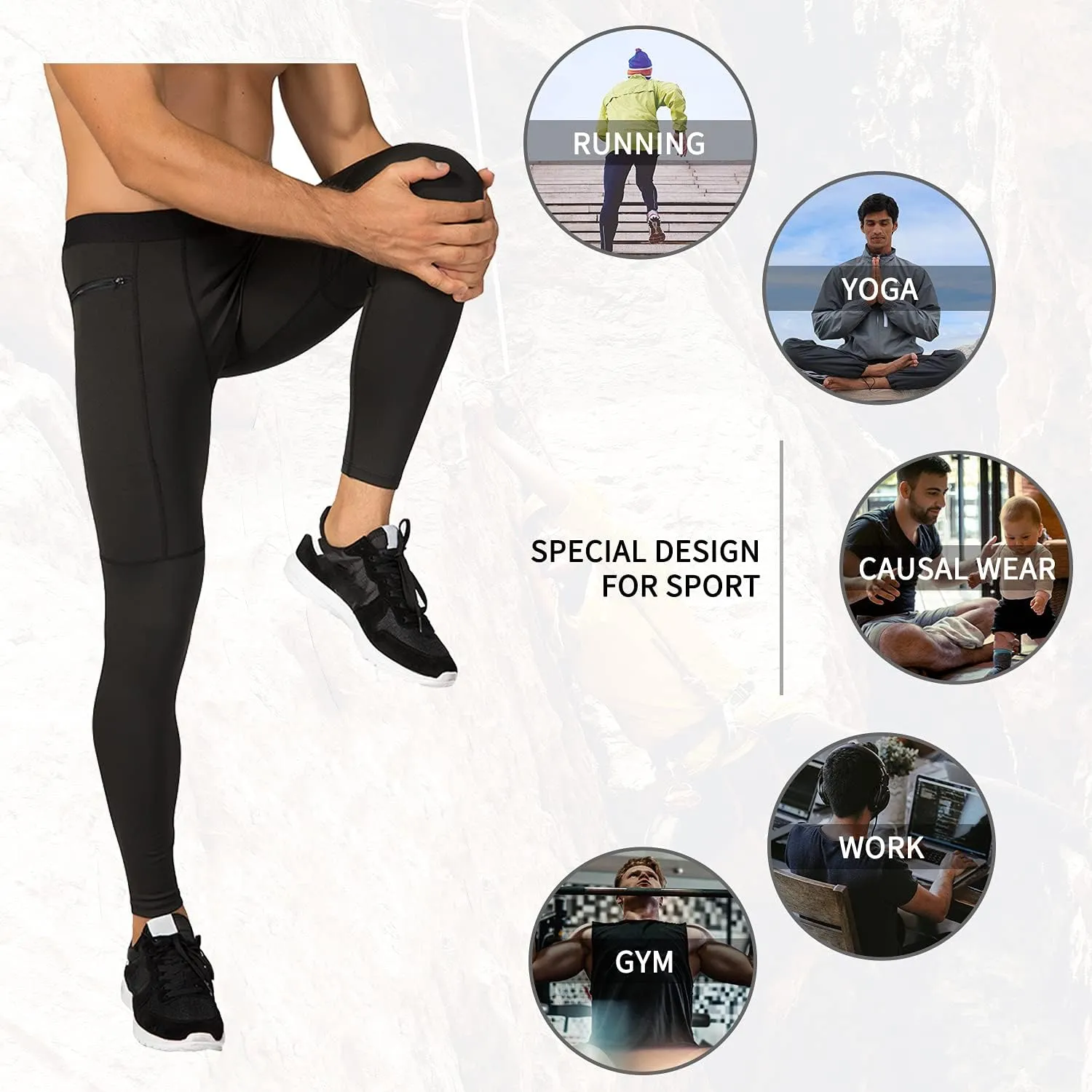 Men's Compression Pants Workout Athletic Leggings Running Gym Tights with Pockets