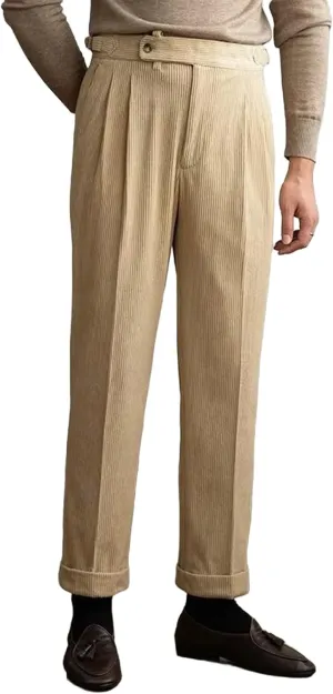 Mens Corduroy Suit Pants Trendy Straight Leg Trousers Fashion Casual Plain Flat Front Business Dress Pants for Spring