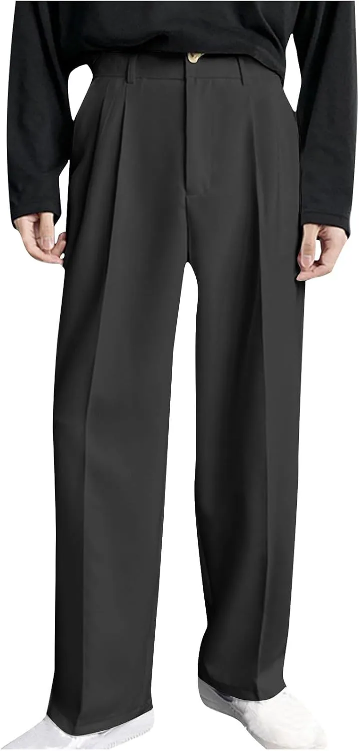 Mens Dress Pants Big and Tall Flat Front Regular Fit Suit Pants Business Casual Work Trousers with Pockets
