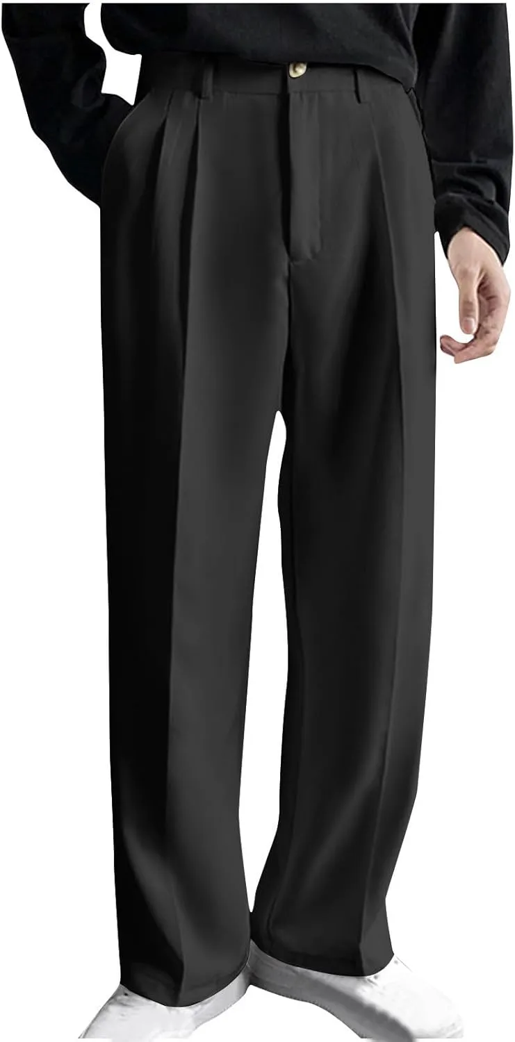 Mens Dress Pants Big and Tall Flat Front Regular Fit Suit Pants Business Casual Work Trousers with Pockets