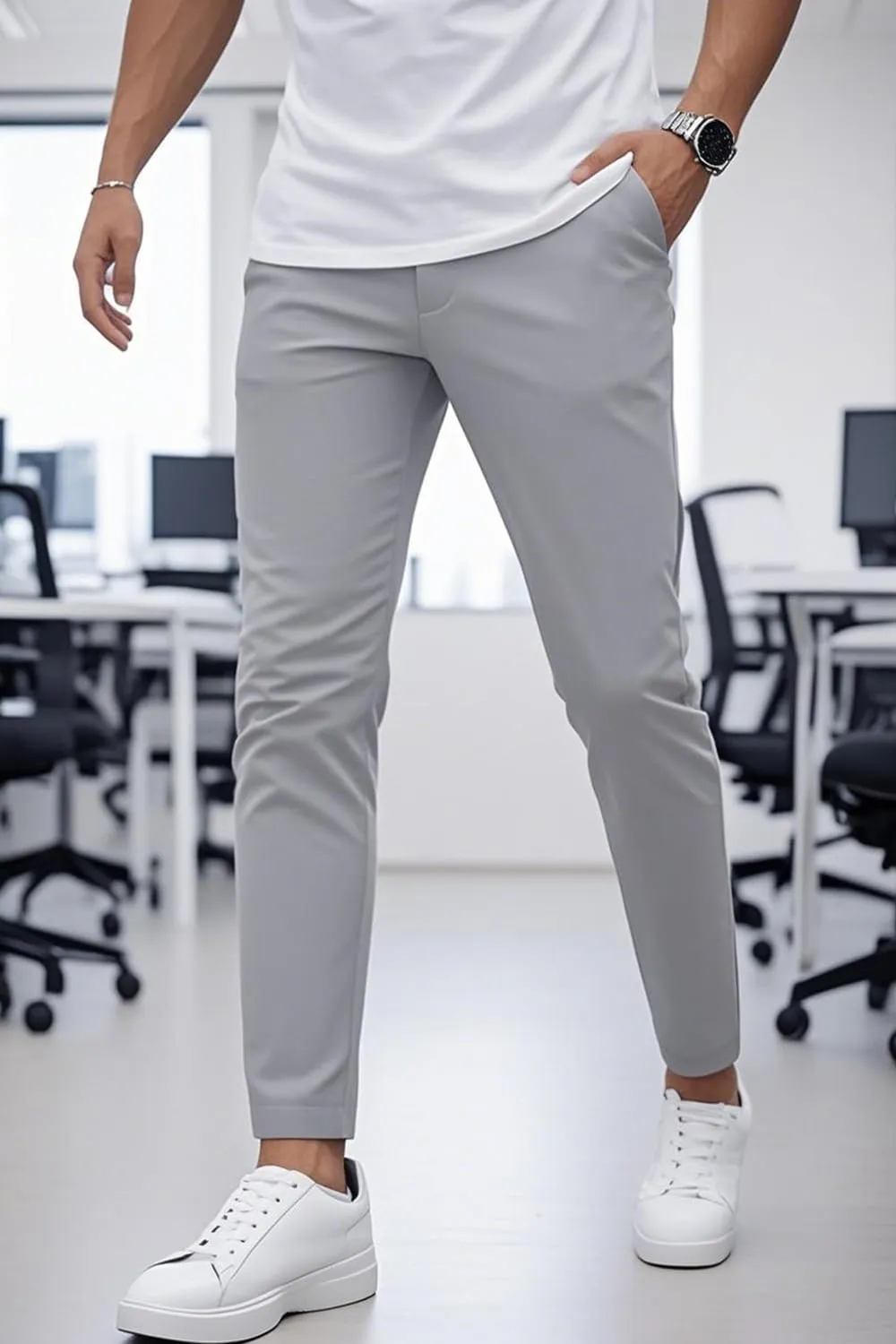 Mens Dress Pants Slim Fit Stretch Fashion Plaid Pant Skinny Leg