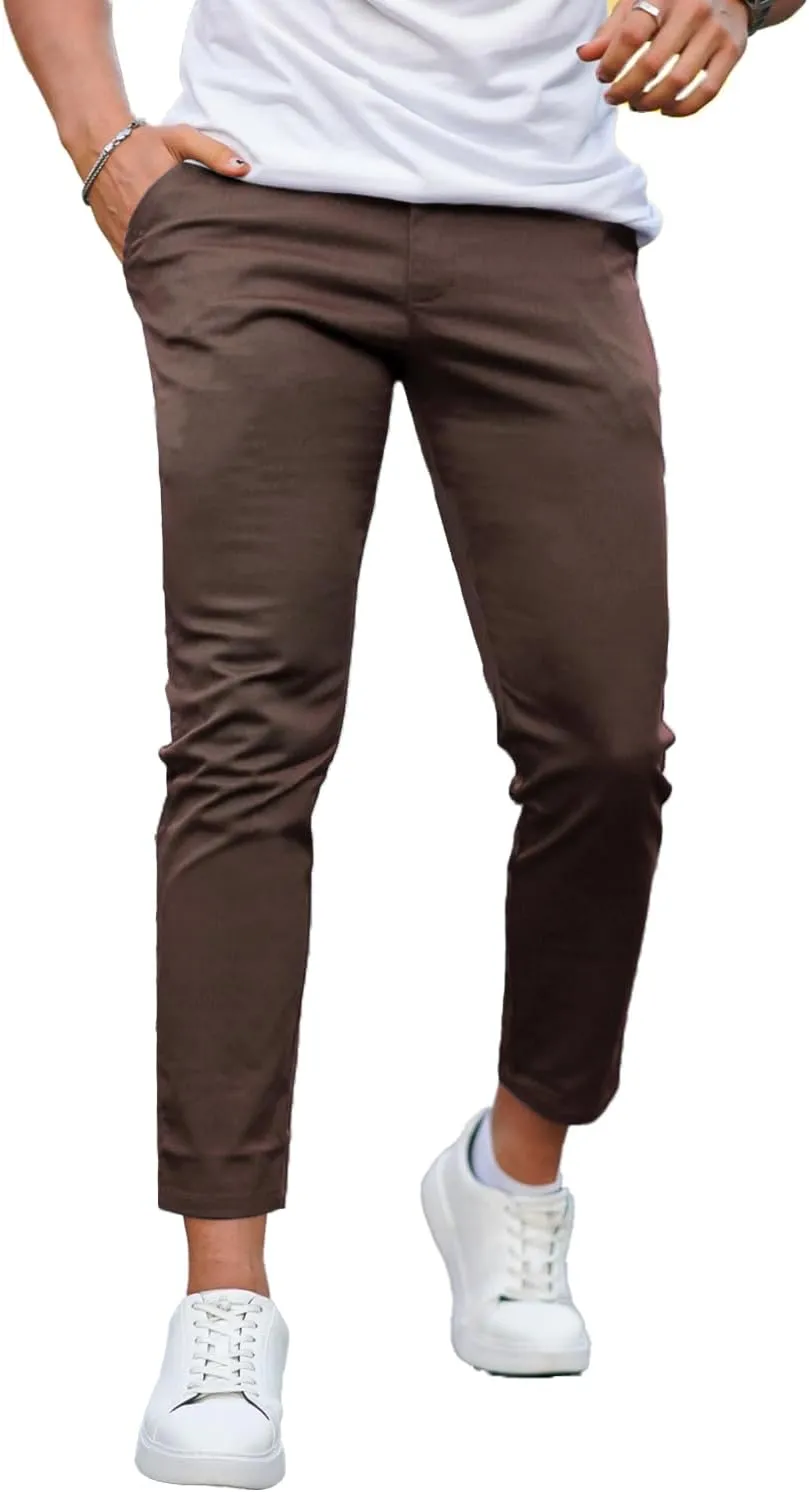 Mens Dress Pants Slim Fit Stretch Fashion Plaid Pant Skinny Leg