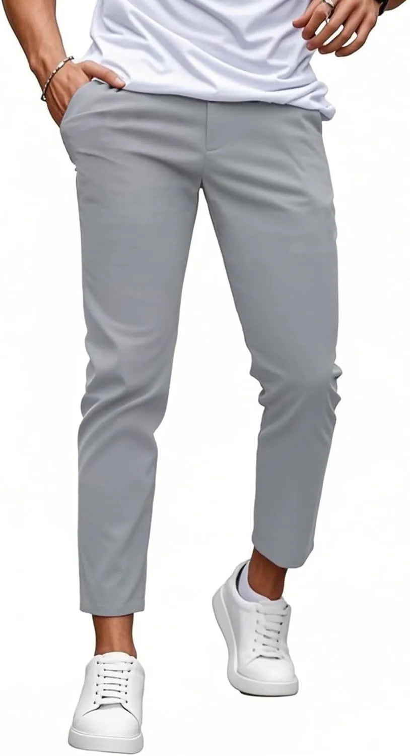 Mens Dress Pants Slim Fit Stretch Fashion Plaid Pant Skinny Leg