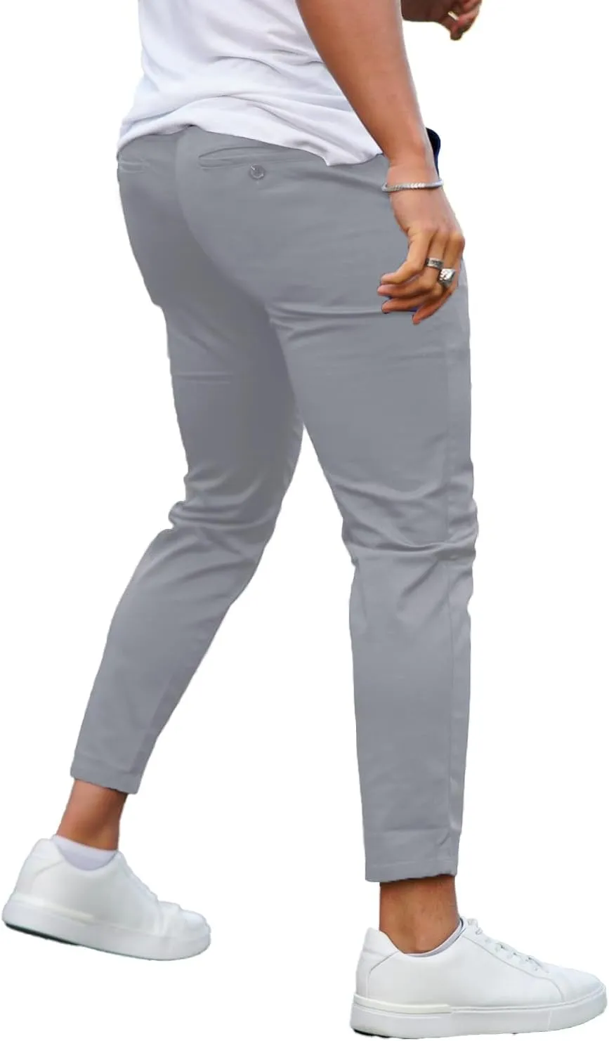 Mens Dress Pants Slim Fit Stretch Fashion Plaid Pant Skinny Leg