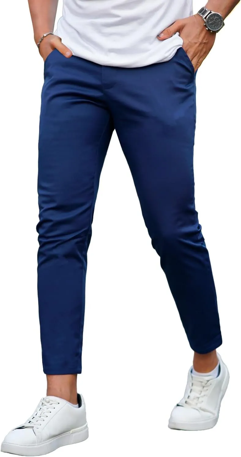 Mens Dress Pants Slim Fit Stretch Fashion Plaid Pant Skinny Leg