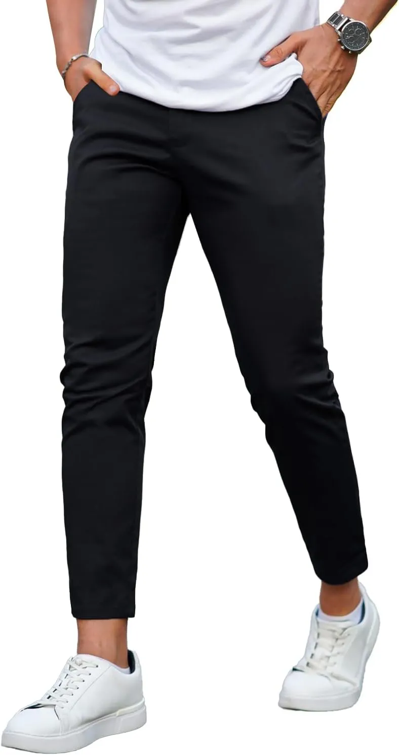 Mens Dress Pants Slim Fit Stretch Fashion Plaid Pant Skinny Leg