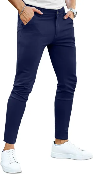 Mens Dress Pants Slim Fit Stretch Fashion Plaid Pant Skinny Leg