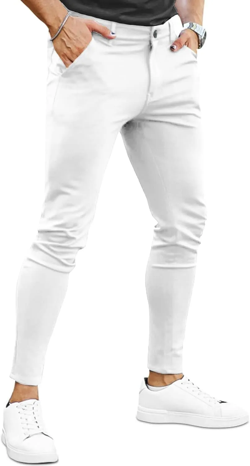 Mens Dress Pants Slim Fit Stretch Fashion Plaid Pant Skinny Leg