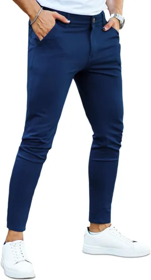 Mens Dress Pants Slim Fit Stretch Fashion Plaid Pant Skinny Leg