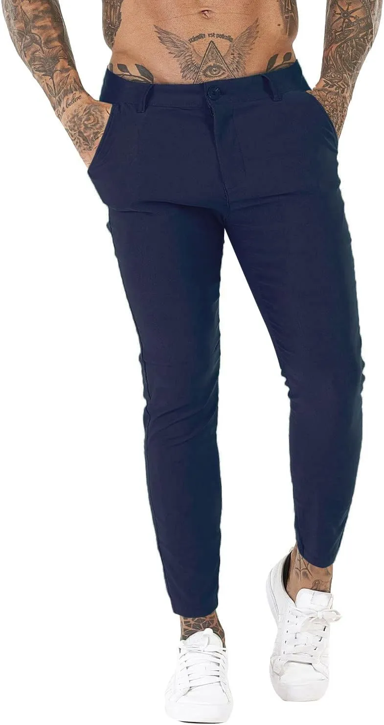 Mens Dress Pants Slim Fit Stretch Fashion Plaid Pant Skinny Leg