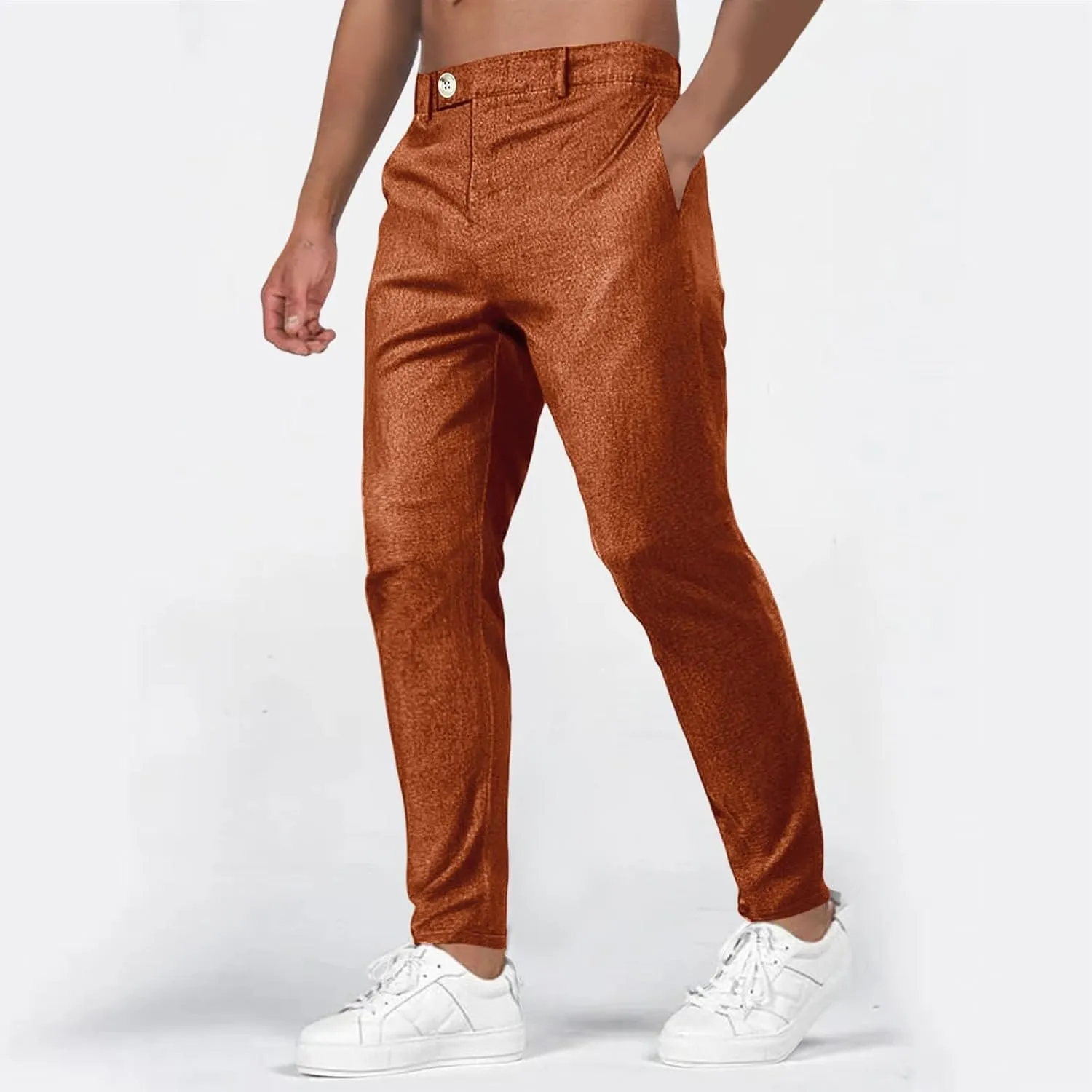 Men's Fashion Suit Pants Flat Front Ecpandable Waist Tapered Trousers Casual Slim Fit Business Golf Pants with Pocket