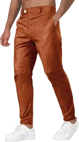 Men's Fashion Suit Pants Flat Front Ecpandable Waist Tapered Trousers Casual Slim Fit Business Golf Pants with Pocket
