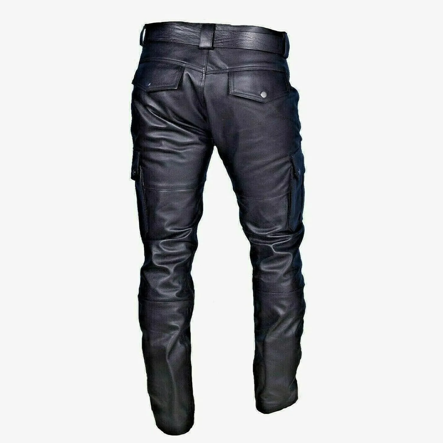 Men's Faux Leather Cargo Pants Slim Fit Multi Pocket Belted Adjustable Straight Durable Stylish Daily Outdoor Bottoms