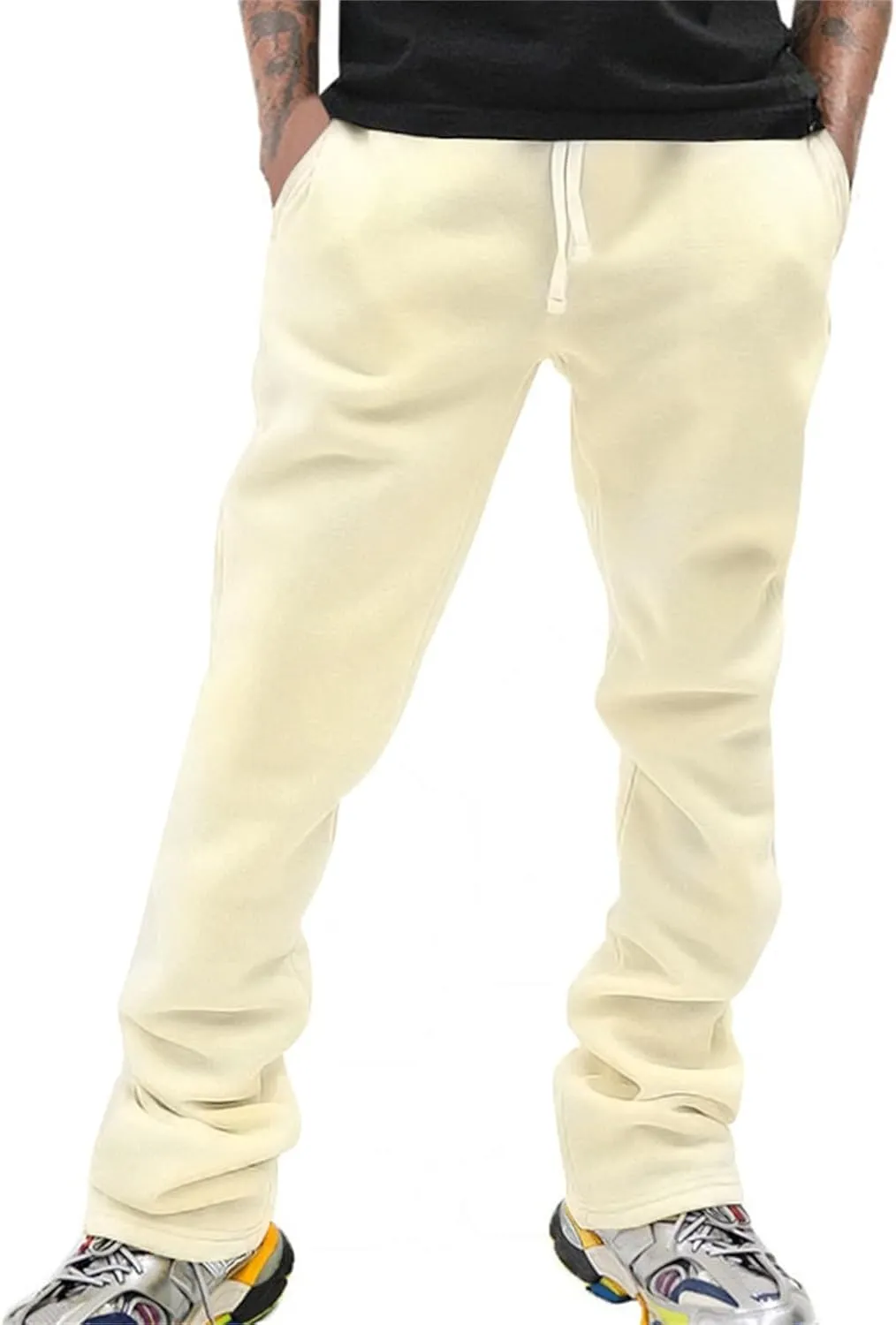 Men's Fleece Cargo Sweatpants Middle Waist Denim Long Hiking Pants Athletic Workout Jogger Sweatpants for Men