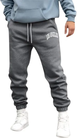 Mens Fleece Lined Graphic Pants Slim Fit Drawstring High Waisted Elastic Sweatpants Casual Training Trousers