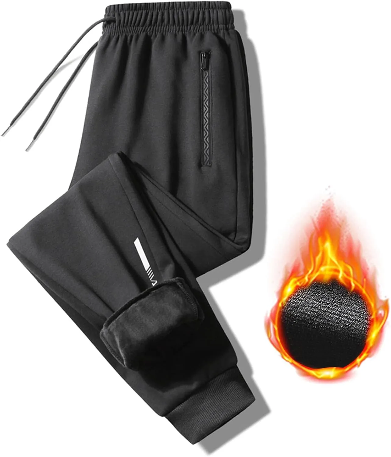 Men's Fleece Lined Pants Tapered Joggers Sweatpants with Zip Pockets Slim Fit Pants Workout Running Gym Sweat Pants