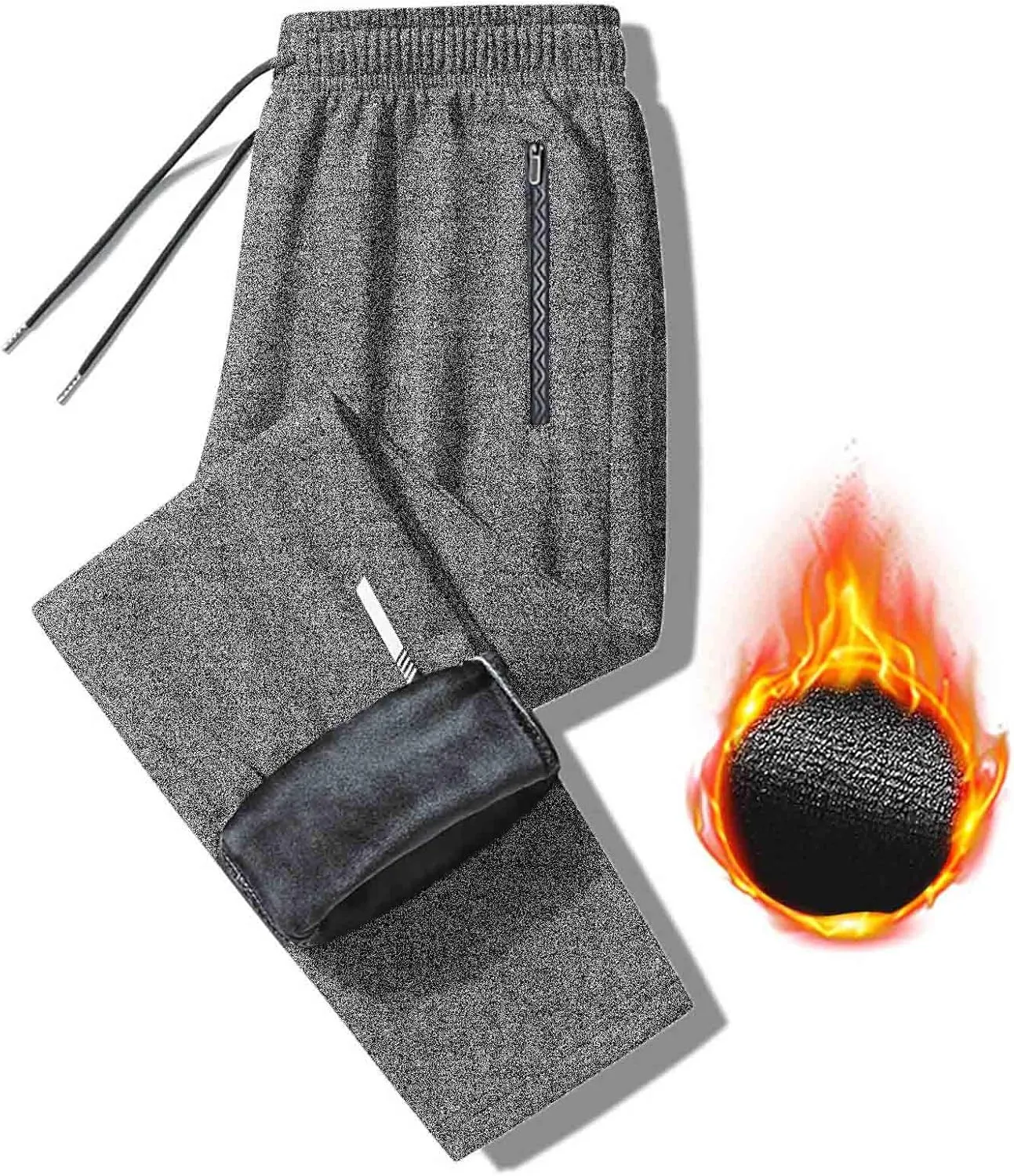 Men's Fleece Lined Pants Tapered Joggers Sweatpants with Zip Pockets Slim Fit Pants Workout Running Gym Sweat Pants