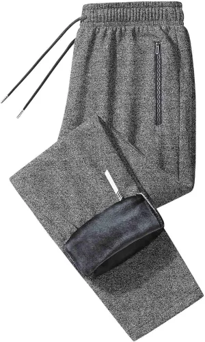 Men's Fleece Lined Pants Tapered Joggers Sweatpants with Zip Pockets Slim Fit Pants Workout Running Gym Sweat Pants