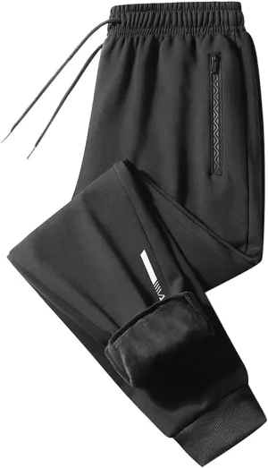 Men's Fleece Lined Pants Tapered Joggers Sweatpants with Zip Pockets Slim Fit Pants Workout Running Gym Sweat Pants