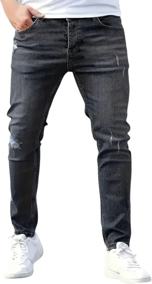 Mens Jeans Casual Slim Fit Skinny Denim Washed Stretch Tapered Jean Pants Trousers Fashion Clothing for Boyfriend Gift